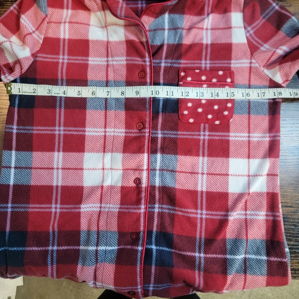 Women's Fleece Pajama Set with Polka Dot Trim In Red Plaid Size Small - Picture 12 of 12